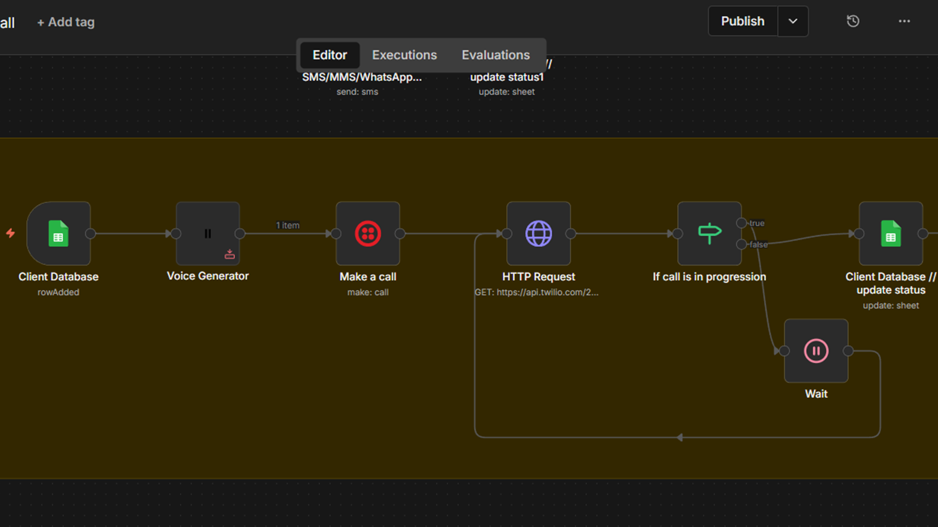 n8n workflow for automated invoice calls